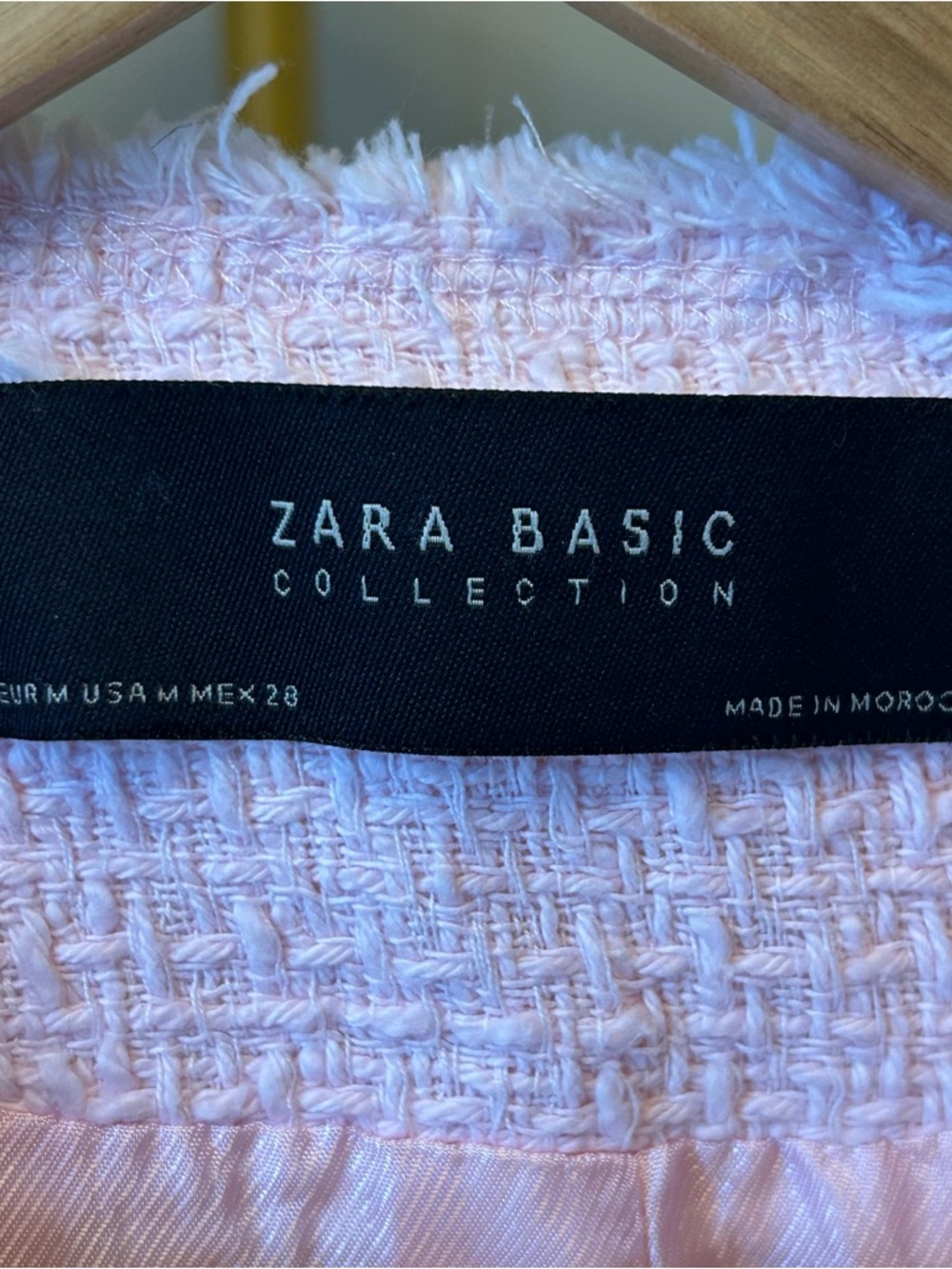 Zara women’s spring Pink Tweed Collarless front welt pockets Coat size M - Picture 7 of 8